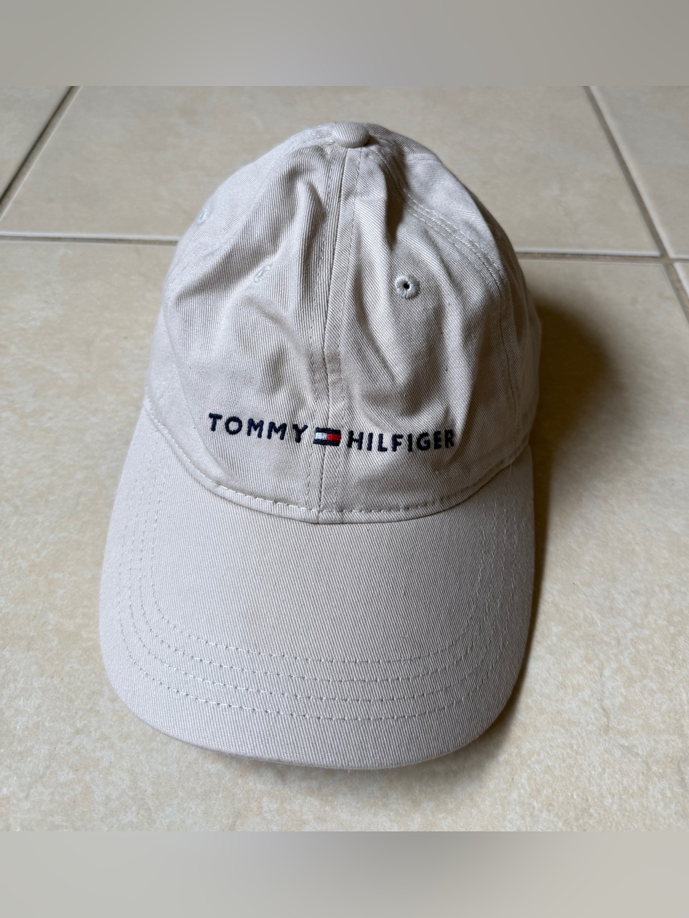 Tommy Hilfiger Hat Cap Adult Cream One Size Leather Strap Spellout Logo Mens